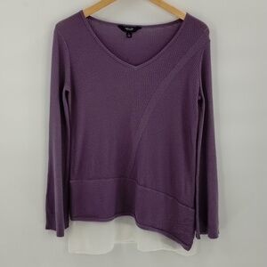 Simply Vera Vera Wang Women's Faux Double Blouse Small Purple White Long sleeve
